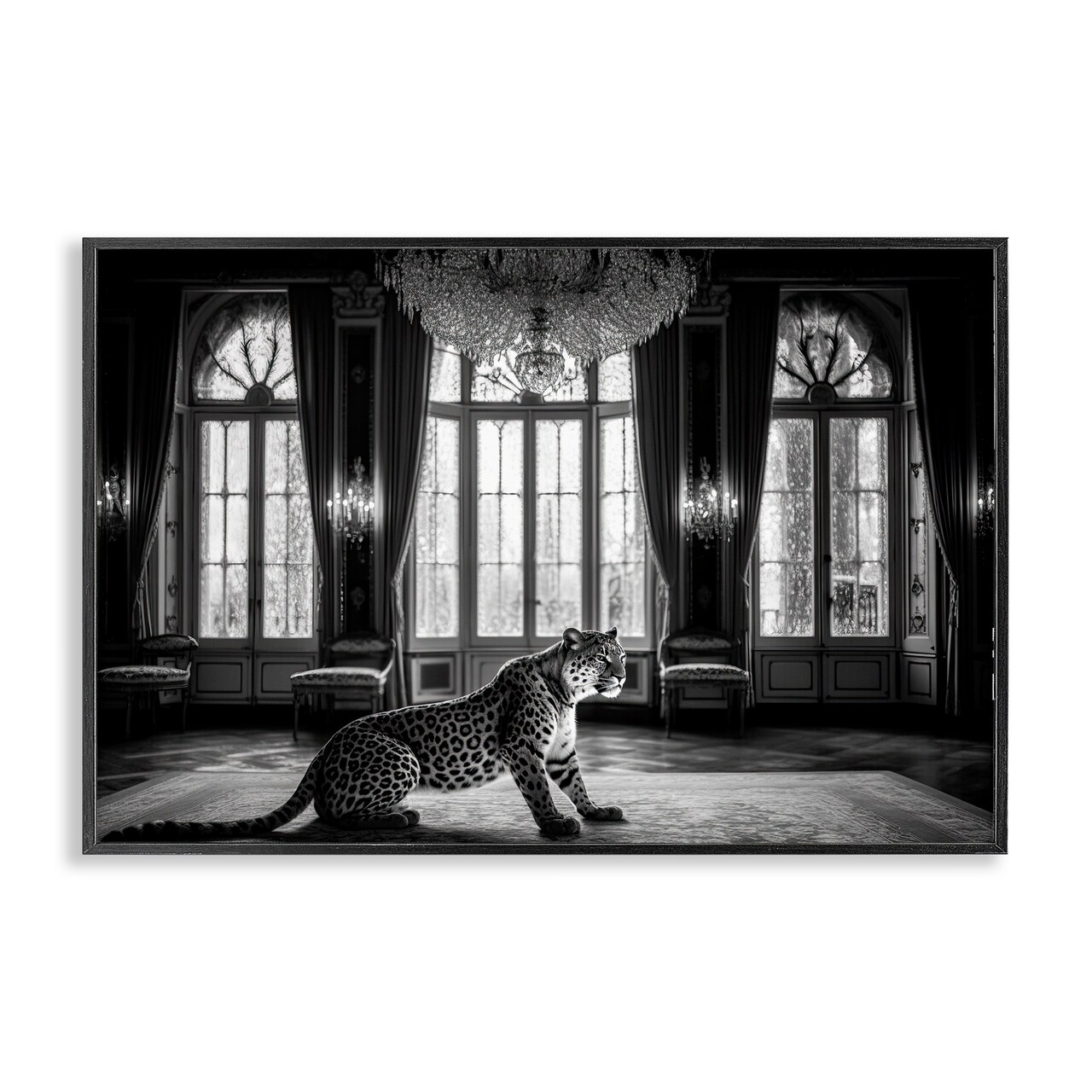 Stupell Industries Snow Leopard in Opulent Mansion Framed Giclee, design by Decent Exposures